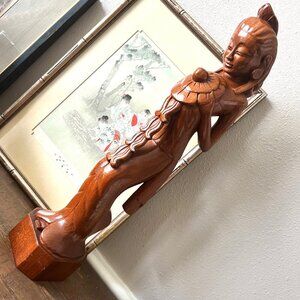 Vintage Hand-Carved Wooden Balinese Dewi Sri Rice Goddess Statue 22.5" Tall